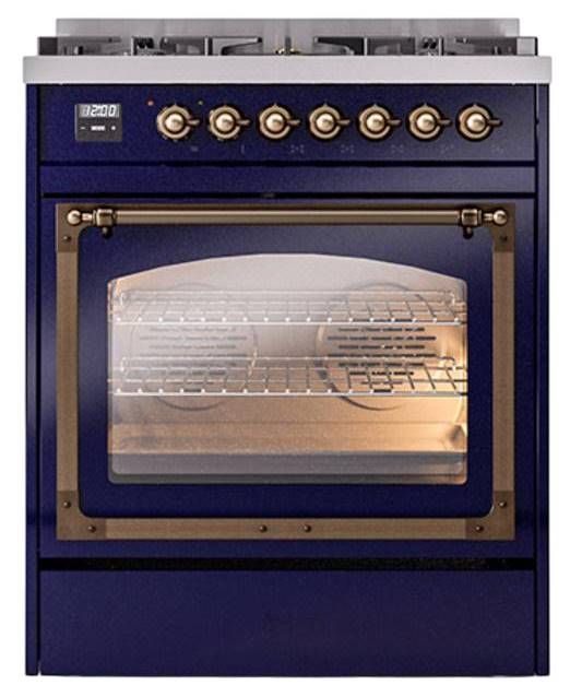 Ilve® Nostalgie II Noblesse 30" Midnight Blue Pro Style Dual Fuel Range with Burnished Trim-1