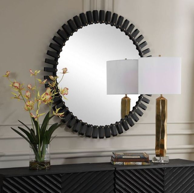Uttermost® Jael Satin Black Round Iron Bands Mirror-2