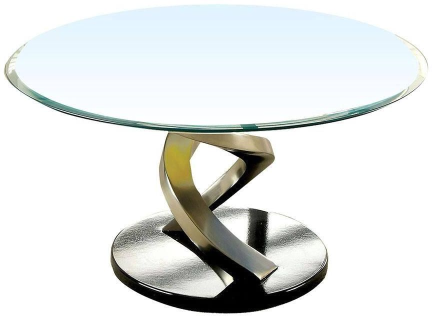 Furniture of America Roxo Tempered Glass End Table with Satin Plated Base - Thumbnail 3