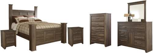 Juararo 6 Piece Queen Poster Bedroom - Dark Brown Juararo 6 Piece Queen Poster Bedroom - Dark Brown