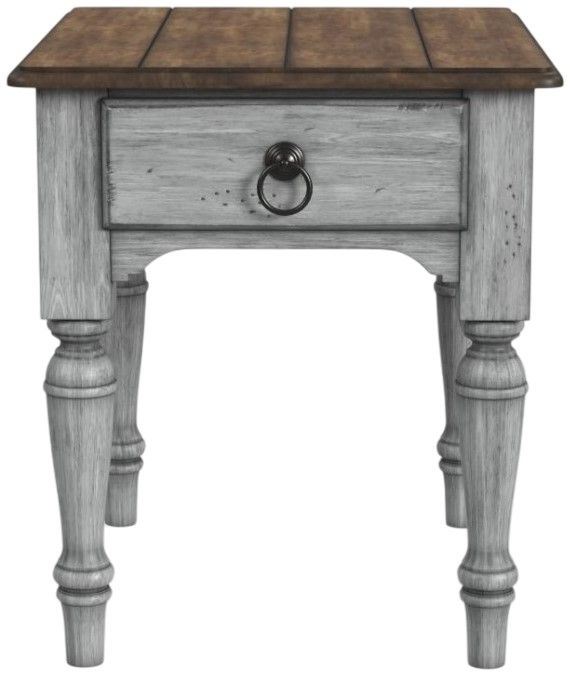 Flexsteel® Plymouth Medium Brown Top End Table with Distressed Graywash Base-2