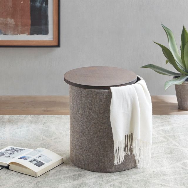Olliix by INK+IVY Marta Grey Storage Round Ottoman-3
