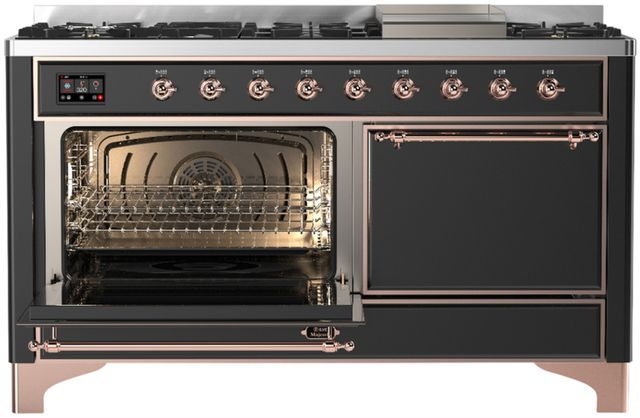 Ilve® Majestic III 60" Graphite Matte Pro Style Dual Fuel Natural Gas Range with Solid Door and Copper Trim-2