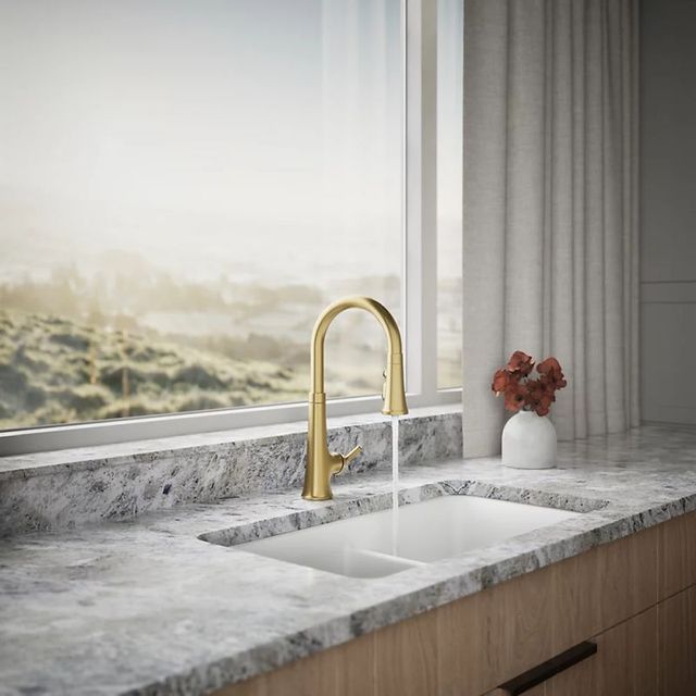 KOHLER® Tone® Vibrant Brushed Moderne Brass Touchless Kitchen Sink Faucet with 3-Function Sprayhead-2