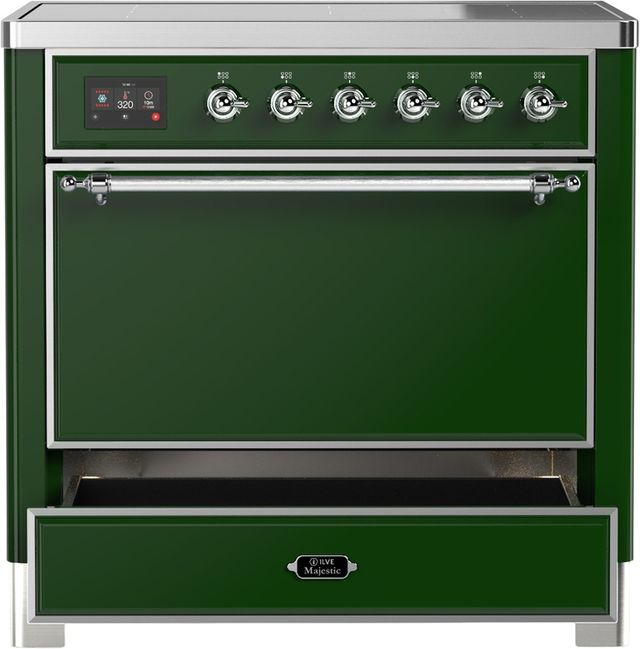 Ilve® Majestic III 36" Emerald Green Pro Style Induction Range with Solid Door and Chrome Trim-3