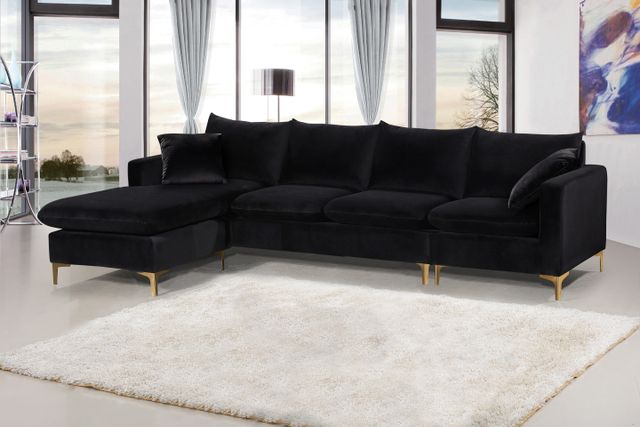 Meridian Furniture Naomi 2-Piece Black Velvet Reversible Sofa Chaise Sectional-4