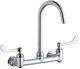 Elkay Chrome 8" Centerset Deck Mount Laminar Flow Faucet with 5" Gooseneck Spout and 4" Wristblade Handles-0