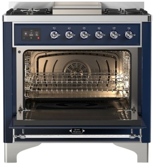 Ilve® Majestic III 36" Midnight Blue Pro Style Dual Fuel Liquid Propane Range with 6 Black Brass Burners and Chrome Trim-1