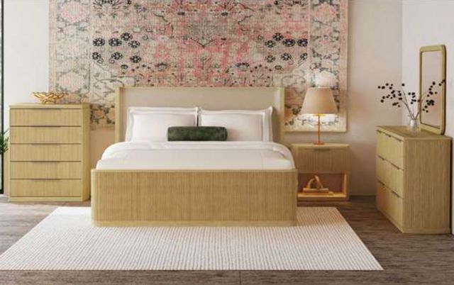 Elements International Sylvie Natural/White Upholstered Queen Panel Bed-1
