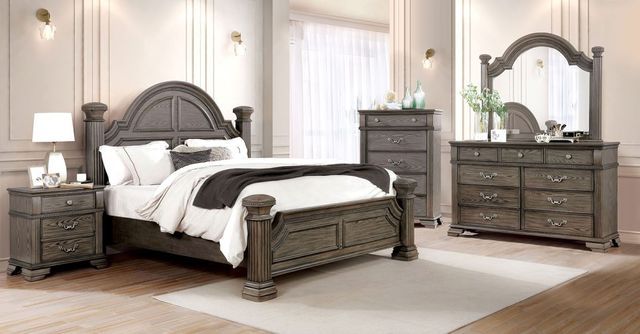 Furniture of America® Pamphilos 5-Piece Gray Queen Poster Bed Set-0