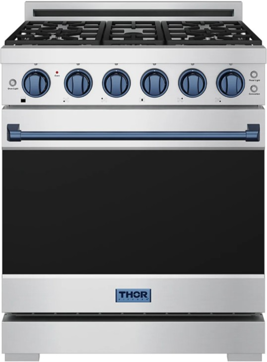 Thor Kitchen Gordon Ramsay Collection 30" Stainless Steel Pro Style Gas Range with Precision Knob Control and Blue Trim