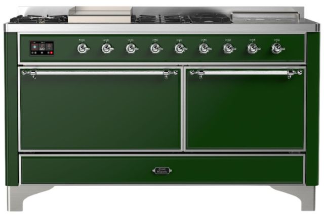 Ilve® Majestic III 60" Emerald Green Pro Style Dual Fuel Liquid Propane Range with Solid Door and Chrome Trim-0