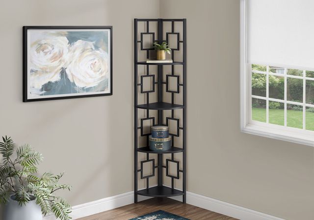 Monarch Specialties Inc. Black 62" Metal Corner Etagere Bookcase-3