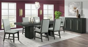 Elements International Donovan 7-Piece Black/Gray Upholstered Standard Height Dining Set