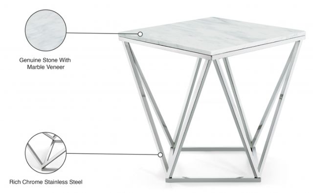 Meridian Furniture Skyler White End Table with Chrome Base-2