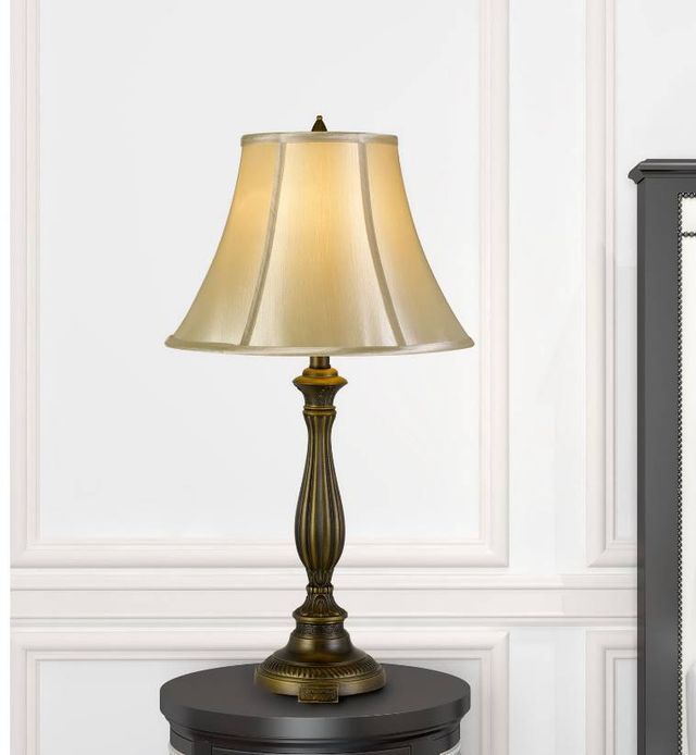 Cal® Lighting & Accessories Meath Antique Brass/Off-White Table Lamp-2