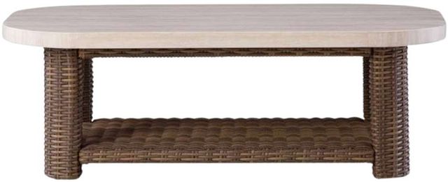 Signature Design by Ashley® Angel Island Beige Aluminum/Wicker Rattan Outdoor Cocktail Table with Brown Base-1
