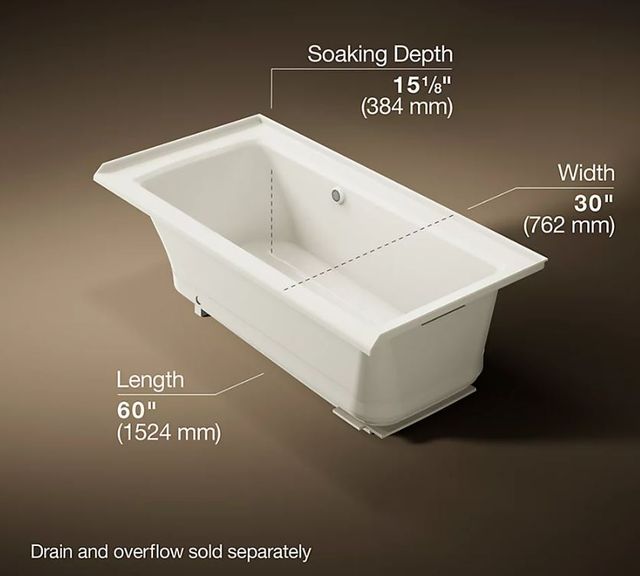 KOHLER® Archer® Biscuit 60" x 30" Alcove Heated BubbleMassage™ Air Bath with Bask® Heated Surface - Right Drain-2