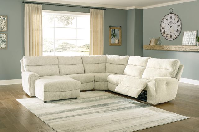 Signature Design by Ashley® Critic's Corner 5-Piece Parchment Power Reclining Left-Arm Facing Sectional and Chaise-1