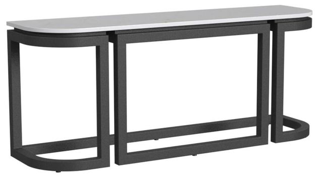 Sunset West Malibu White Sintered Stone Top Outdoor Console Table with Matte Coal Aluminum Base-0