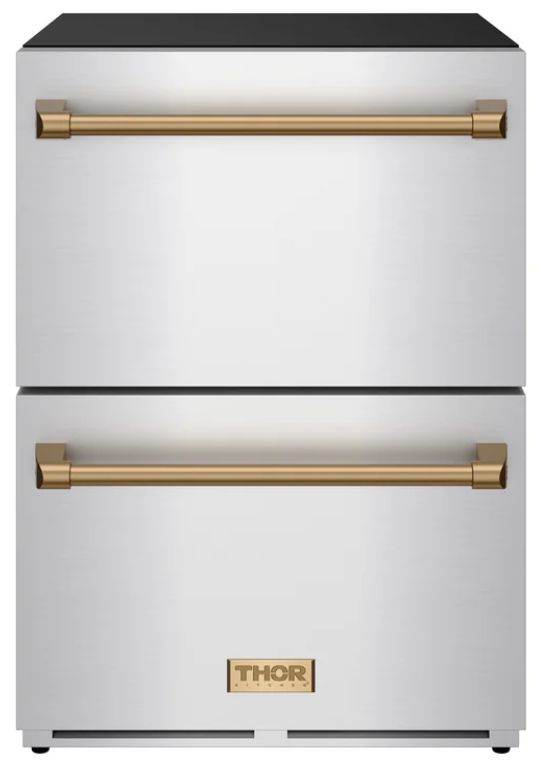 Thor Kitchen® Gordon Ramsay 24" 5.4 Cu. Ft. Stainless Steel Under-Counter Outdoor Freestanding Freezer Drawer with Bronze Handle-0