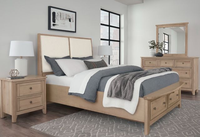 Vaughan-Bassett Woodbridge Clear Maple/White Queen Upholstered Panel Storage Bed-1