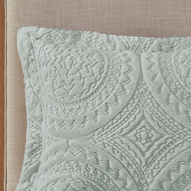 Olliix by Madison Park Arya Aqua Twin Embroidered Medallion Faux Fur Ultra Plush Comforter Mini Set-3