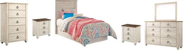 Signature Design by Ashley® Willowton 6-Piece Whitewash Twin Panel Headboard Bedroom Set-0