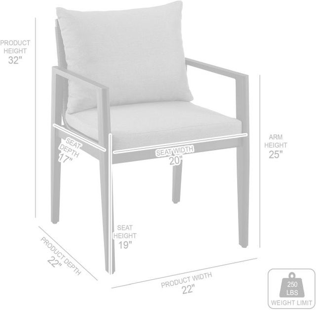 Armen Living Cayman 2-Piece Black/Gray Fabric/Metal/Rattan Outdoor Dining Arm Chair Set-3