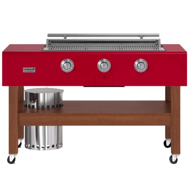 Caliber™ Signature Rockwell 3-Burner Crimson Freestanding Liquid Propane Grill with Wood Base and Castors-0