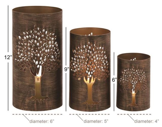 Deco Marche 3-Piece Copper Tree Candle Lantern Set-2