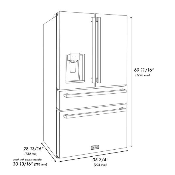 ZLINE Autograph Edition 36" 21.6 Cu. Ft. Black Stainless Steel Counter Depth Freestanding French Door Refrigerator-2