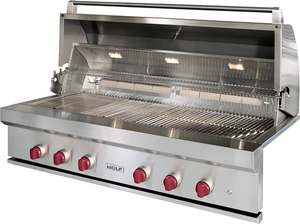 Front view of the Wolf® 6-Burner Stainless Steel Built In Liquid Propane Gas Grill