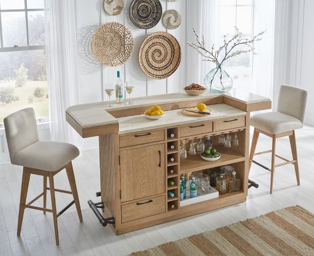 Parker House® Escape Glazed Natural Oak/Mirage Mist Upholstered Swivel Dining Bar Stool-1