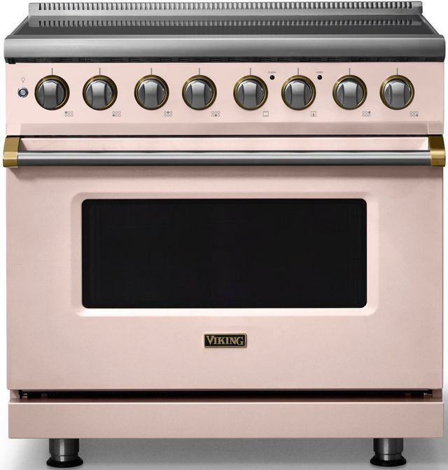 Viking® 5 Series 36" Blush Pro Style Induction Range with Brushed Brass Trim-0