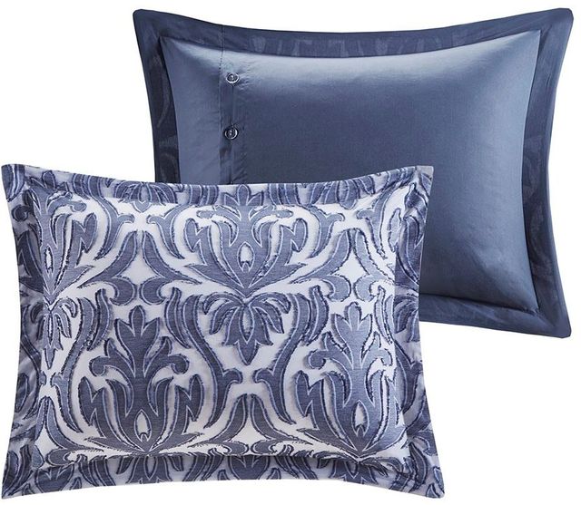 Olliix by Madison Park Signature Maison Blue Queen Cotton Clip Jacquard Damask Comforter Set-1