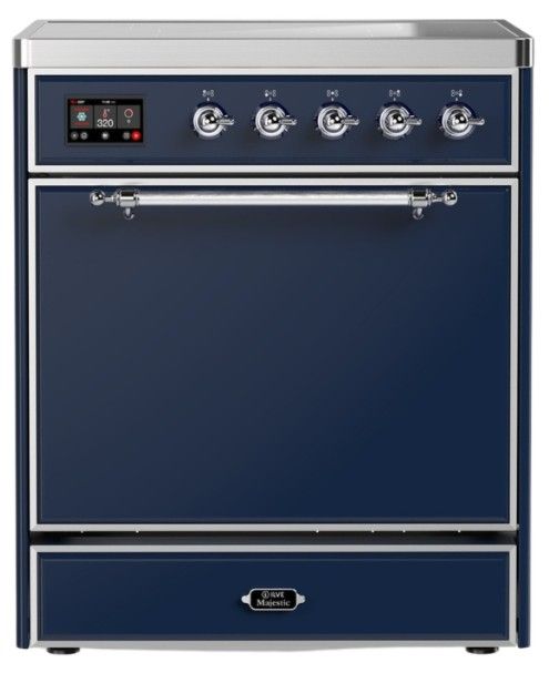 Ilve® Majestic III 30" Midnight Blue Pro Style Induction Range with Solid Door and Chrome Trim-0