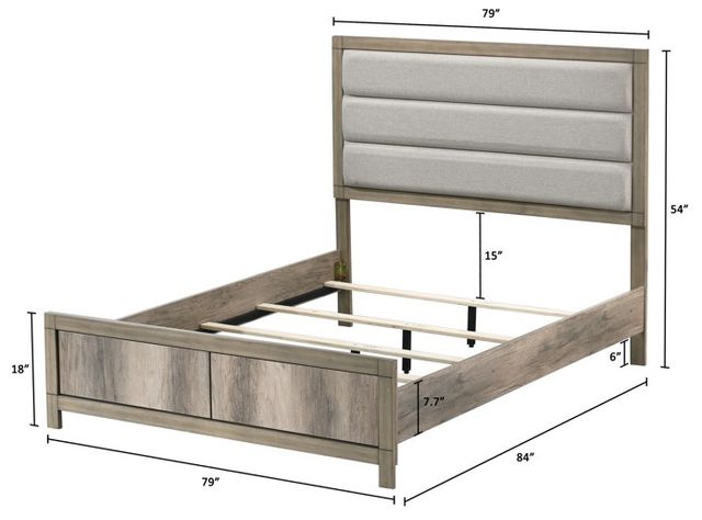 Crown Mark Matteo Beige/Weathered Gray King Upholstered Panel Bed-2