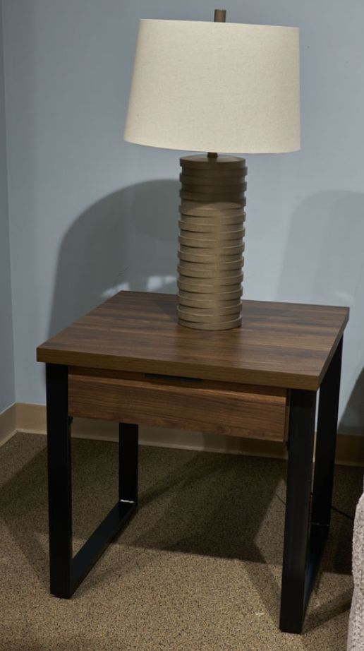 Signature Design by Ashley® Wickman Falls Dark Brown Square End Table with Gunmetal Base-1