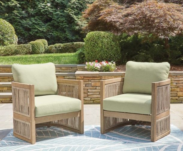 Signature Design by Ashley® Vision Lane 2-Piece Beige/Green Fabric/Wooden Outdoor Lounge Chair-1