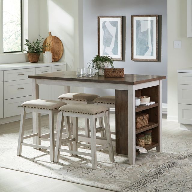 Liberty Furniture Brook Creek 5-Piece Two-Tone White & Wood Counter Table Set-0