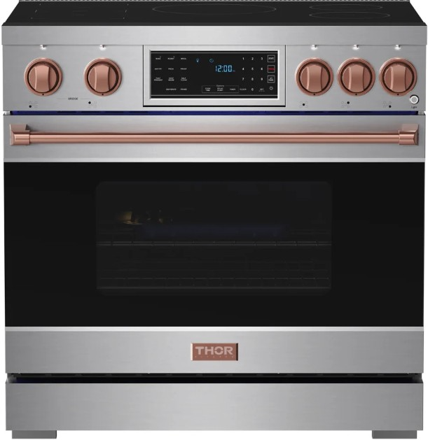 Thor Kitchen® Gordon Ramsay Collection 36" Stainless Steel Pro Style Induction Range with Tilt Panel Touch Control and Rose Gold Trim
