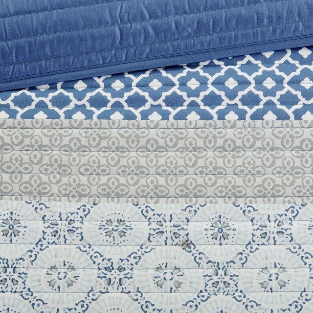 Olliix by Madison Park Essentials Sybil Blue Twin Complete Reversible Coverlet and Cotton Sheet Set-4