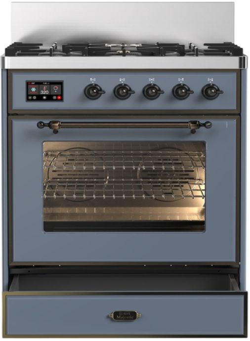 Ilve® Majestic III 30" Blue Gray Pro Style Dual Fuel Natural Gas Range with Triple Glass Door and Burnished Trim-0