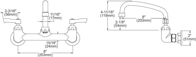 Elkay Chrome Foodservice 8" Centerset Wall Mount Faucet with Lever Handles and Offset Inlets-1