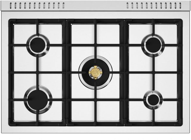 Bertazzoni Master Series 36" Fingerprint Resistant Bianco Matt Pro Style Dual Fuel Range with Gold Accents-2