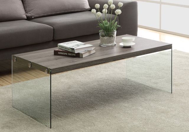 Monarch Specialties Inc. Dark Taupe Tempered Glass Coffee Table-2