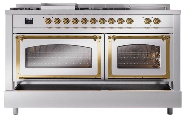 Ilve® Nostalgie II Noblesse 60'' Custom RAL Color Pro Style Dual Fuel Range with Brass Trim-3
