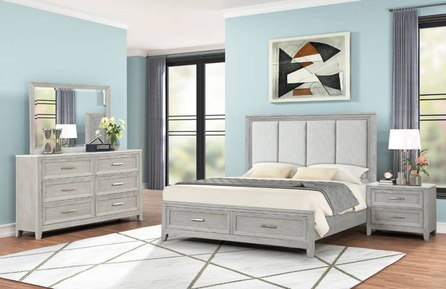 New Classic® Home Furnishings Fiona 4-Piece Mist Gray King Panel Bedroom Set-1