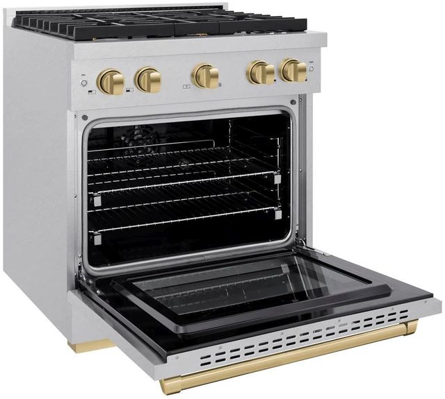 ZLINE Autograph Edition Paramount 30" Satin Stainless Steel Pro Style Dual Fuel Range with Champagne Bronze Accents-3
